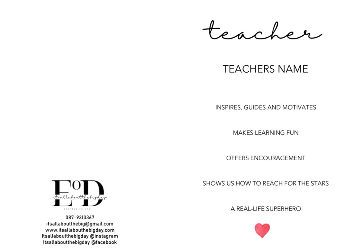 Personalised Thank You Teacher Cards