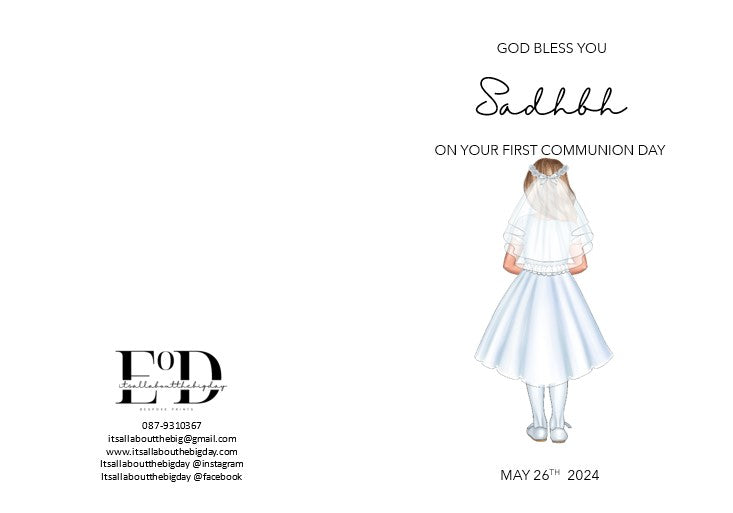 Personalised Communion Card (Dress) (FREE P&P)