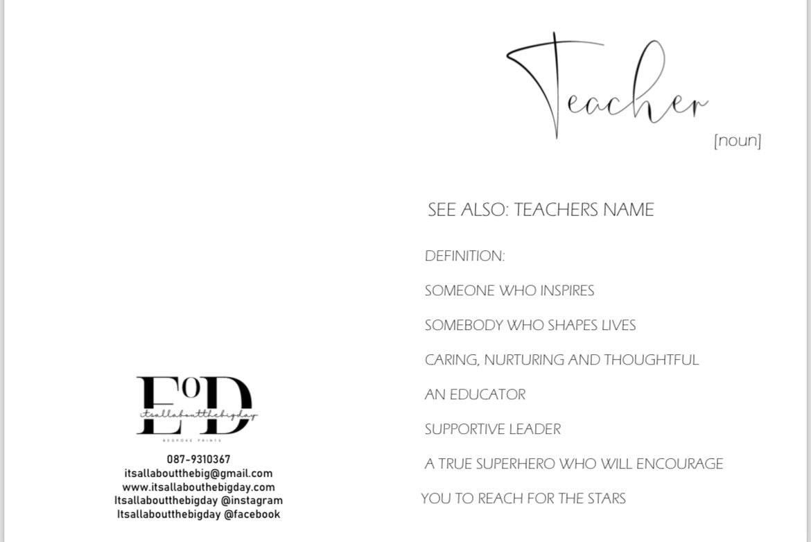 Personalised Thank You Teacher Cards