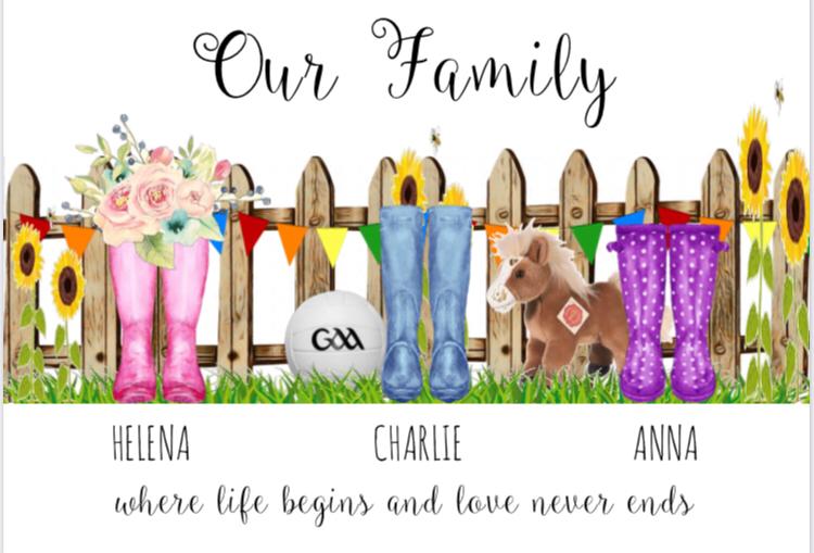 Our Family Wellie Print A5/A4/A3 Framed/Unframed (inc. P&P)