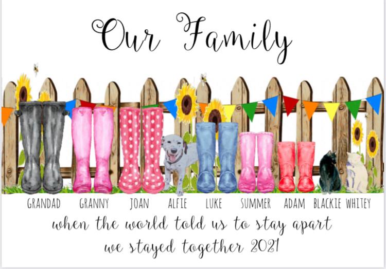 Our Family Wellie Print A5/A4/A3 Framed/Unframed (inc. P&P)