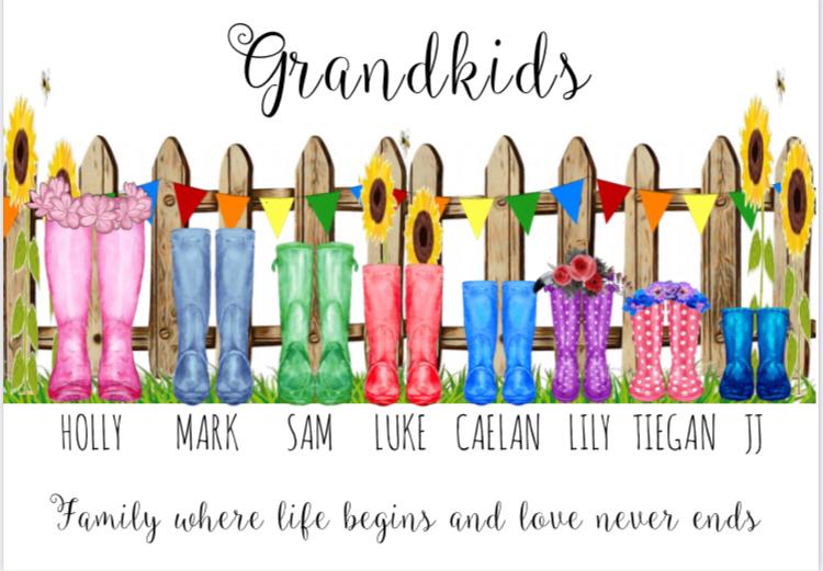 Grandkids Wellie Print A5/A4/A3 Framed/Unframed (inc. P&P)