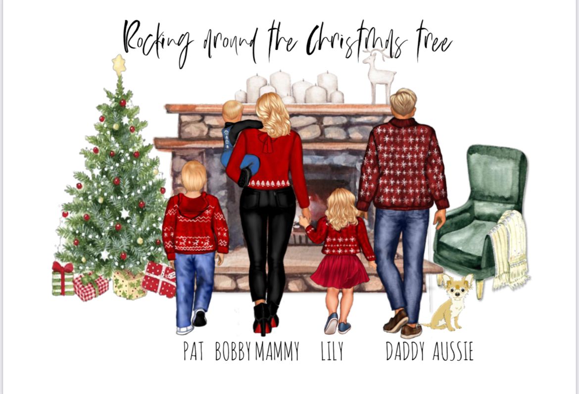 Our Family Print Christmas Theme A5/A4/A3 Framed/Unframed (inc. P&P)
